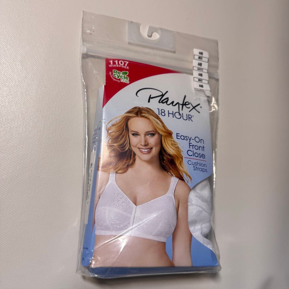 NEW Playtex 18 Hour Wireless Bra Women's Size 44B White Wirefree Front Closure
